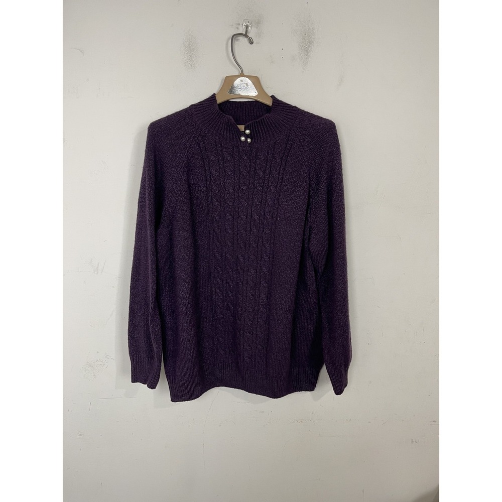 Karen Scott Womens Sweater 2X Plum Cable Knit Purple Jewel Tone Plus Timeless - Picture 1 of 10